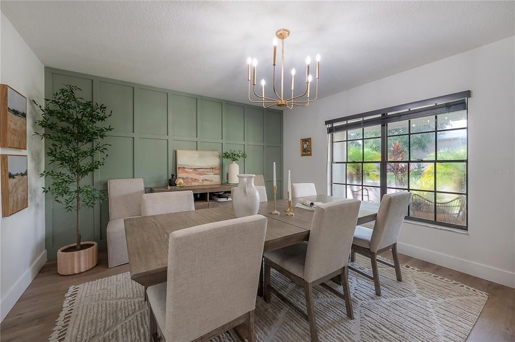 Chandelier, Dining room, Interior, Wood Texture Flooring