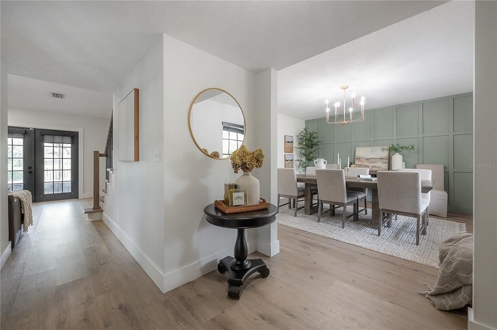 Chandelier, Dining room, Interior, Pendant Lights, Wood Texture Flooring