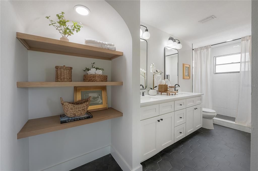 Bathroom, Dual Sink Vanities, Glass Shower, Interior, Recessed Lighting