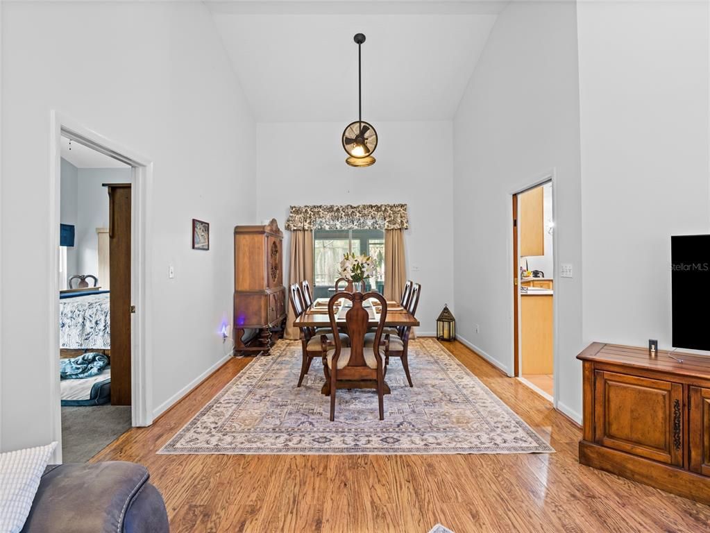 Dining room, Interior, Pendant Lights, Wood Texture Flooring