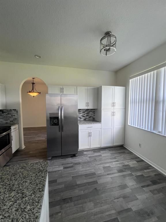 Interior, Kitchen, Pendant Lights, Stainless Steel Appliances, Wood Texture Flooring