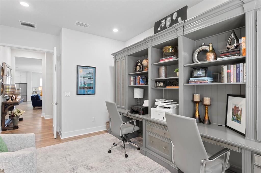 Home Office, Interior, Recessed Lighting, Wood Texture Flooring