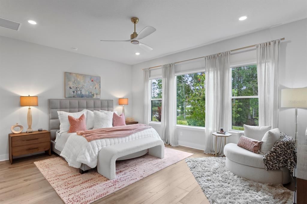 Bedroom, Interior, Recessed Lighting, Wood Texture Flooring