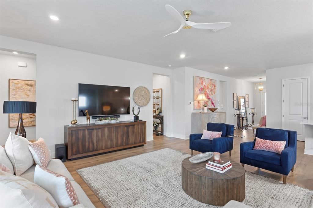 Interior, Living room, Recessed Lighting, Wood Texture Flooring