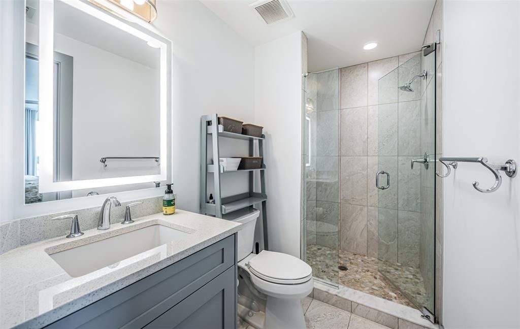 Bathroom, Glass Shower, Interior, Recessed Lighting