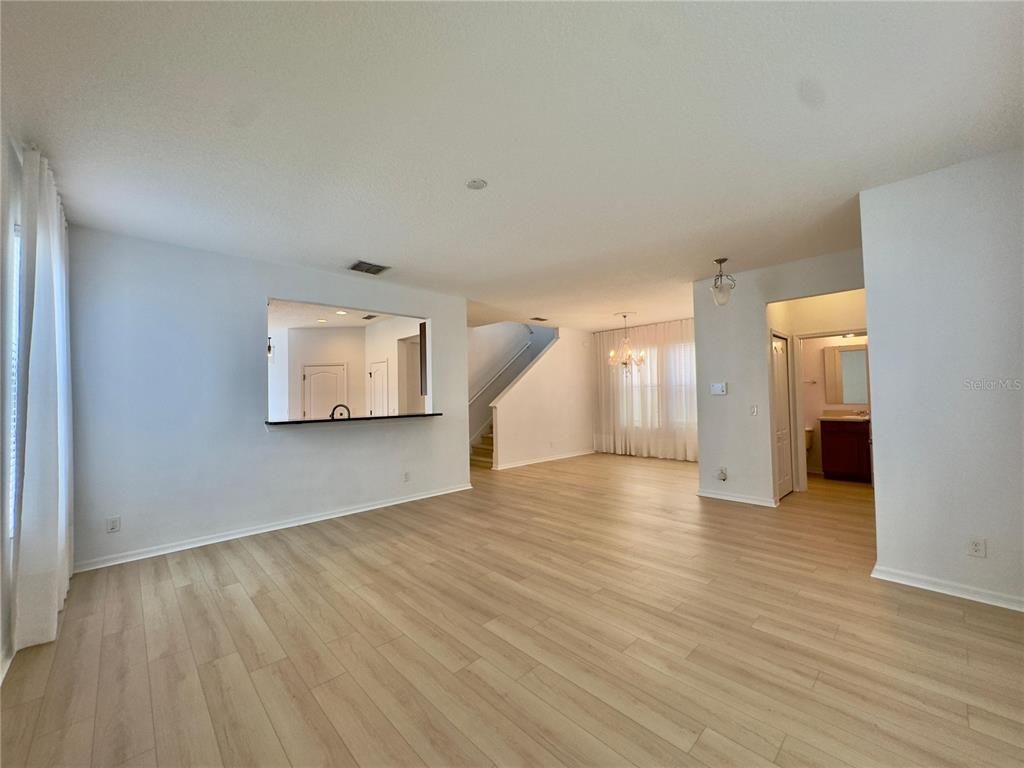 Empty room, Interior, Pendant Lights, Wood Texture Flooring