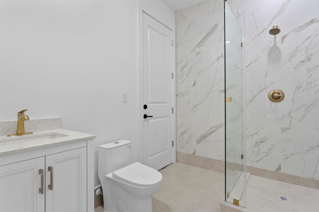 Bathroom, Glass Shower, Interior, Marble Walls
