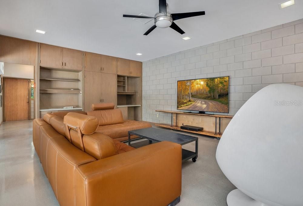 Interior, Living room, Recessed Lighting, Stone Walls
