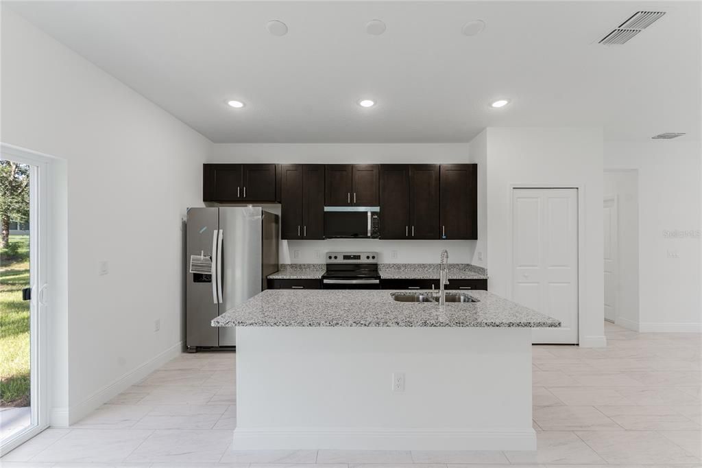 Interior, Kitchen, Marble, Recessed Lighting, Stainless Steel Appliances
