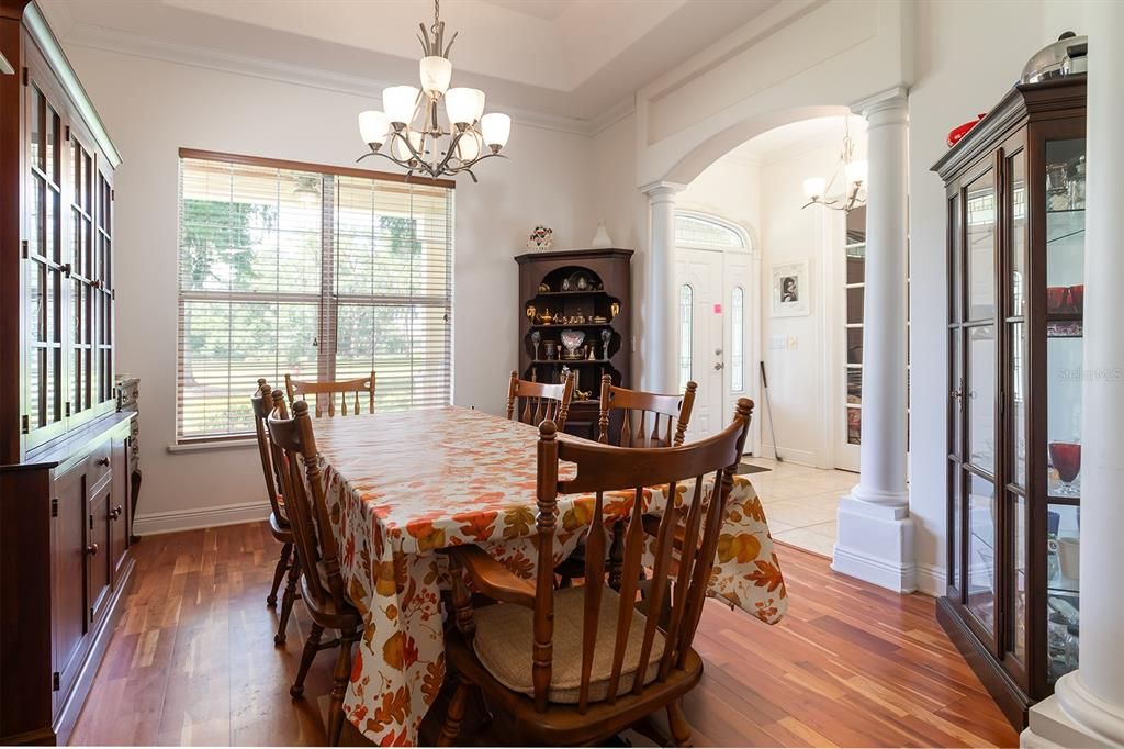 Chandelier, Dining room, Interior, Wood Texture Flooring