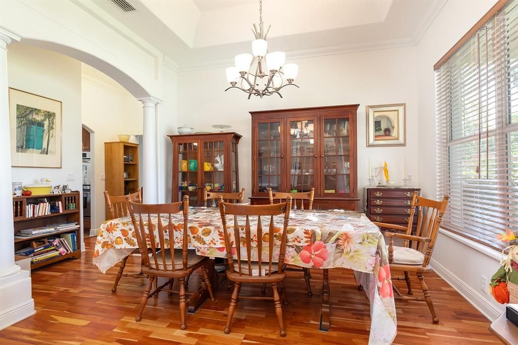Chandelier, Dining room, Interior, Wood Texture Flooring