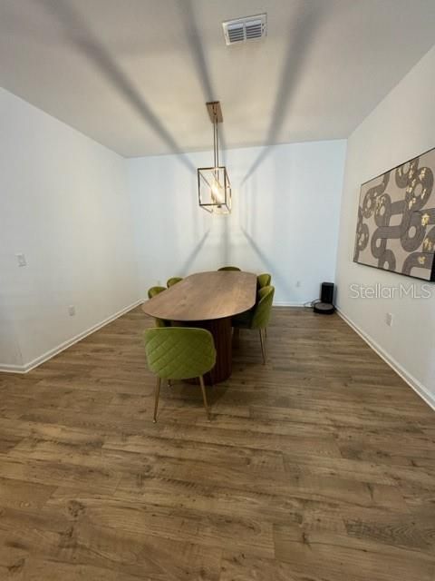 Dining room, Interior, Pendant Lights, Wood Texture Flooring