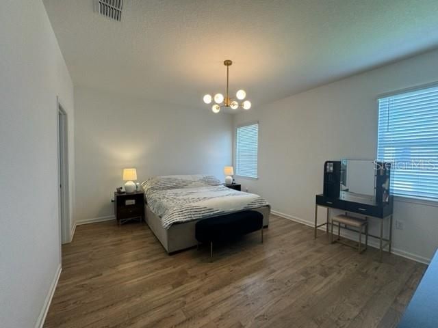 Bedroom, Interior, Pendant Lights, Wood Texture Flooring
