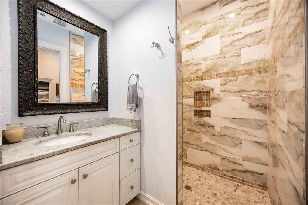 Bathroom, Glass Shower, Interior, Marble Walls