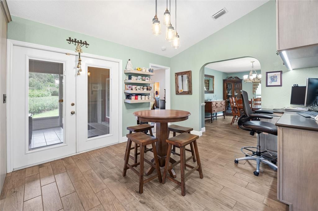 Chandelier, Home Office, Interior, Pendant Lights, Wood Texture Flooring