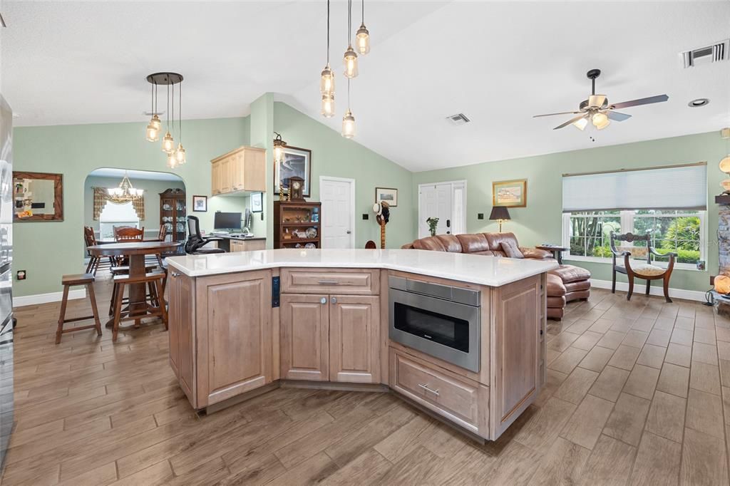 Chandelier, Dining room, Interior, Kitchen, Living room, Pendant Lights, Wood Texture Flooring