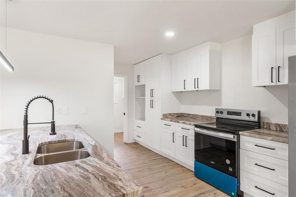 Interior, Kitchen, Recessed Lighting, Wood Texture Flooring