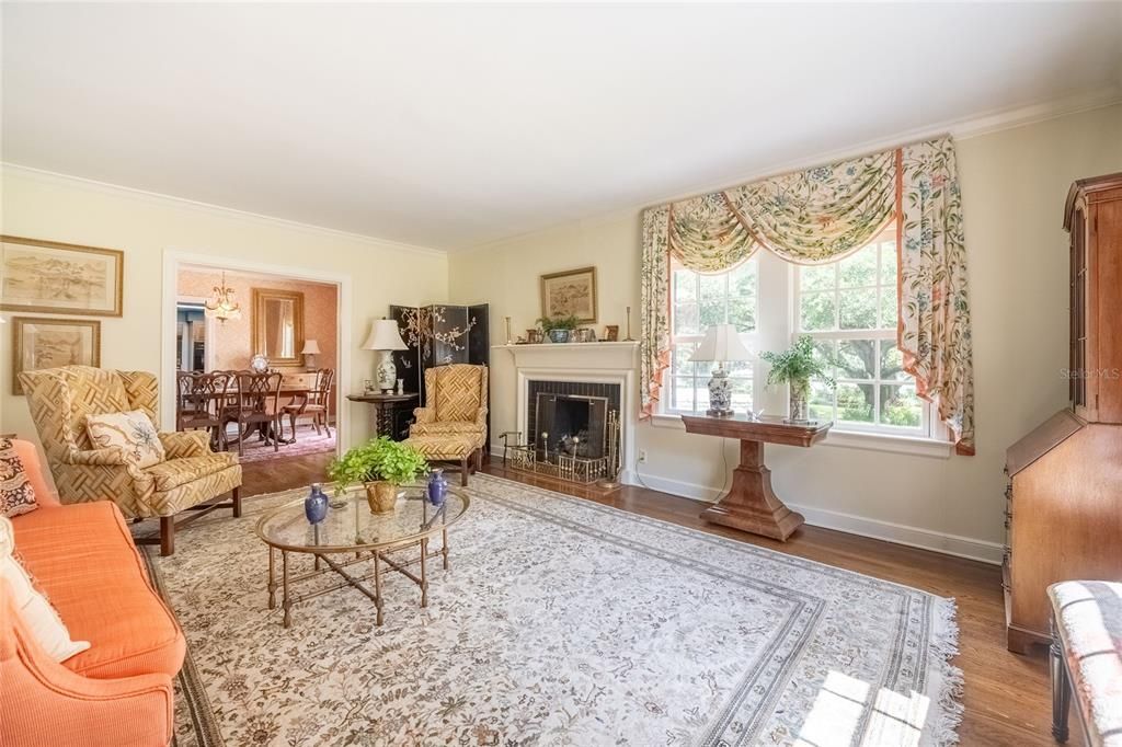 Dining room, Fireplace, Interior, Living room, Wood Texture Flooring