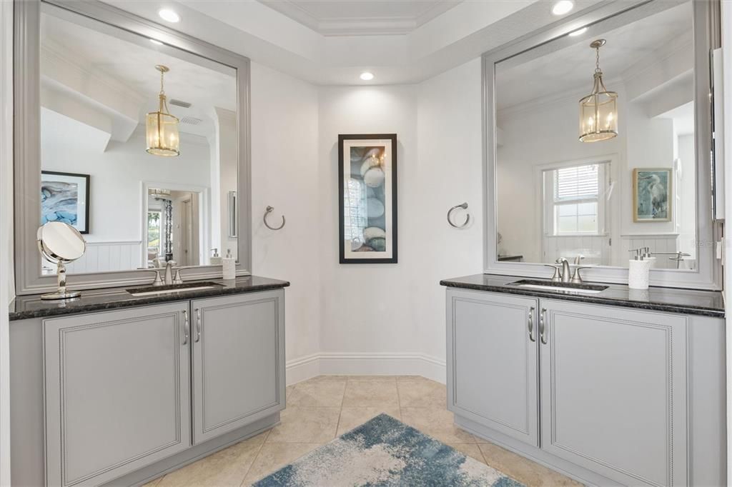 Bathroom, Dual Sink Vanities, Interior, Pendant Lights, Recessed Lighting