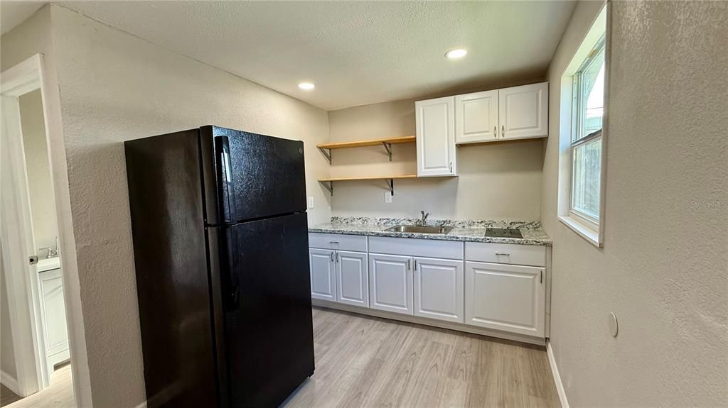 Interior, Kitchen, Recessed Lighting, Wood Texture Flooring