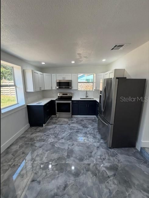 Interior, Kitchen, Marble, Recessed Lighting, Stainless Steel Appliances