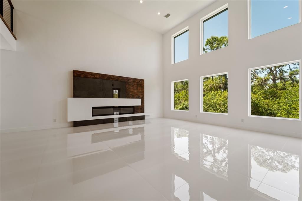 Empty room, Fireplace, Interior, Recessed Lighting