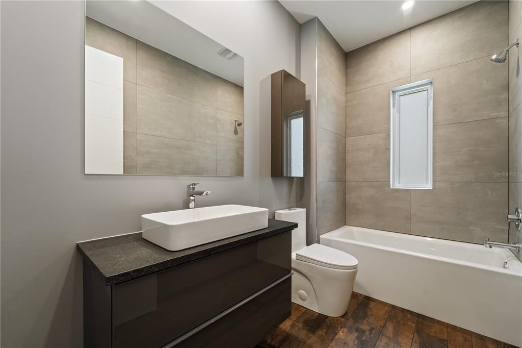 Bathroom, Interior, Recessed Lighting, Wood Texture Flooring