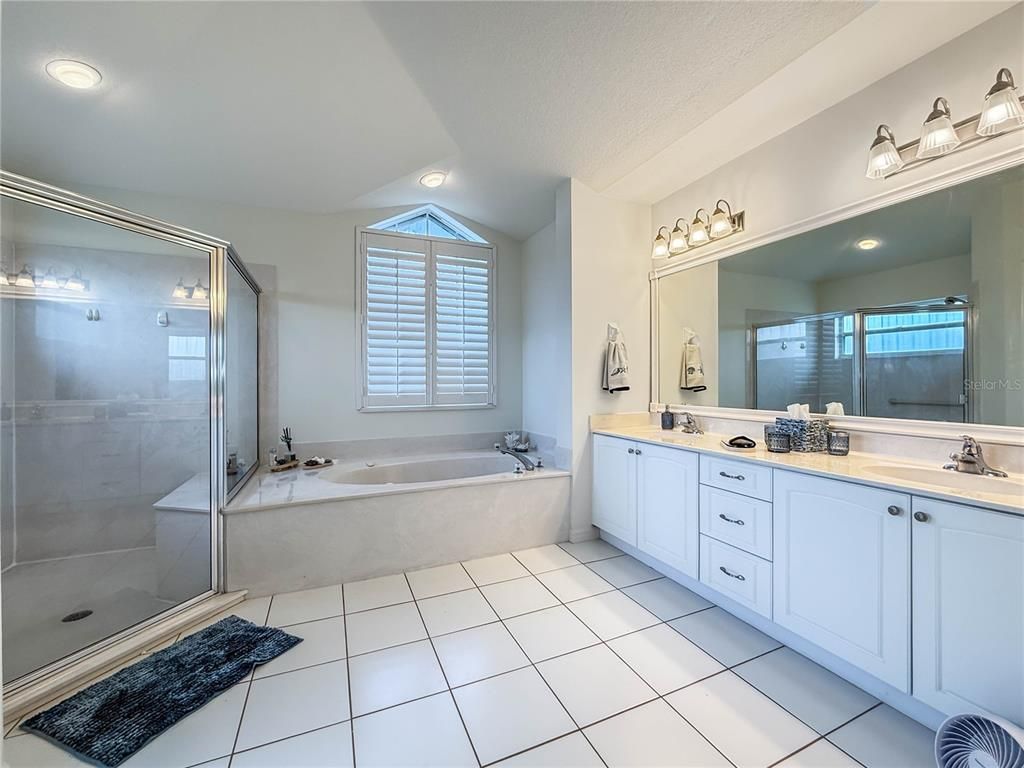 Bathroom, Dual Sink Vanities, Glass Shower, Interior, Recessed Lighting