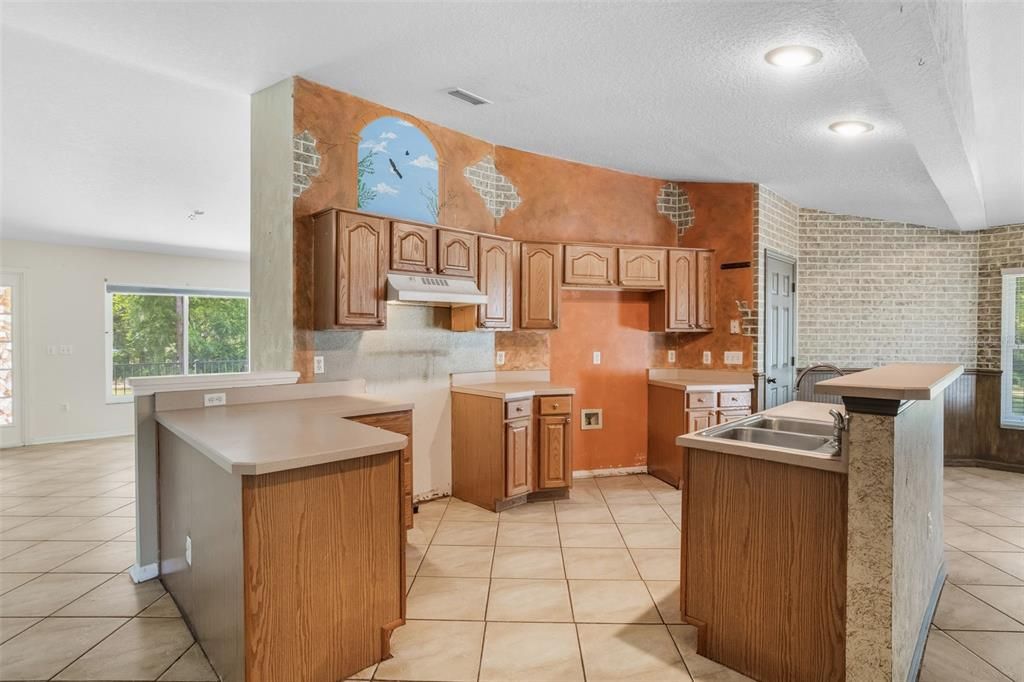 Interior, Kitchen, Recessed Lighting, Stone Walls