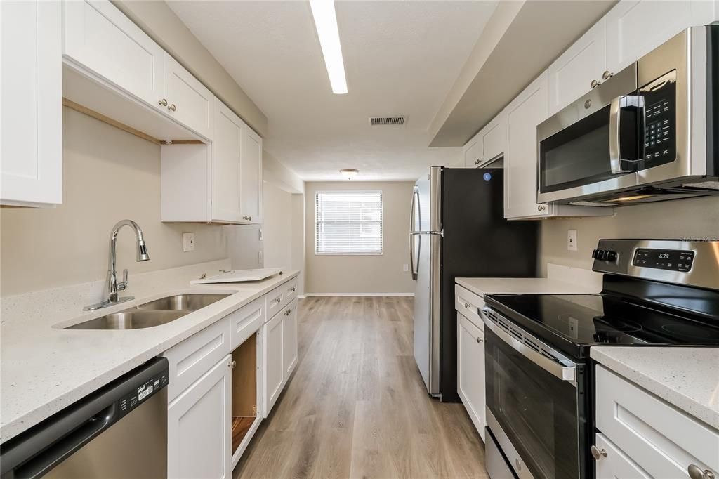 Interior, Kitchen, Stainless Steel Appliances, Wood Texture Flooring