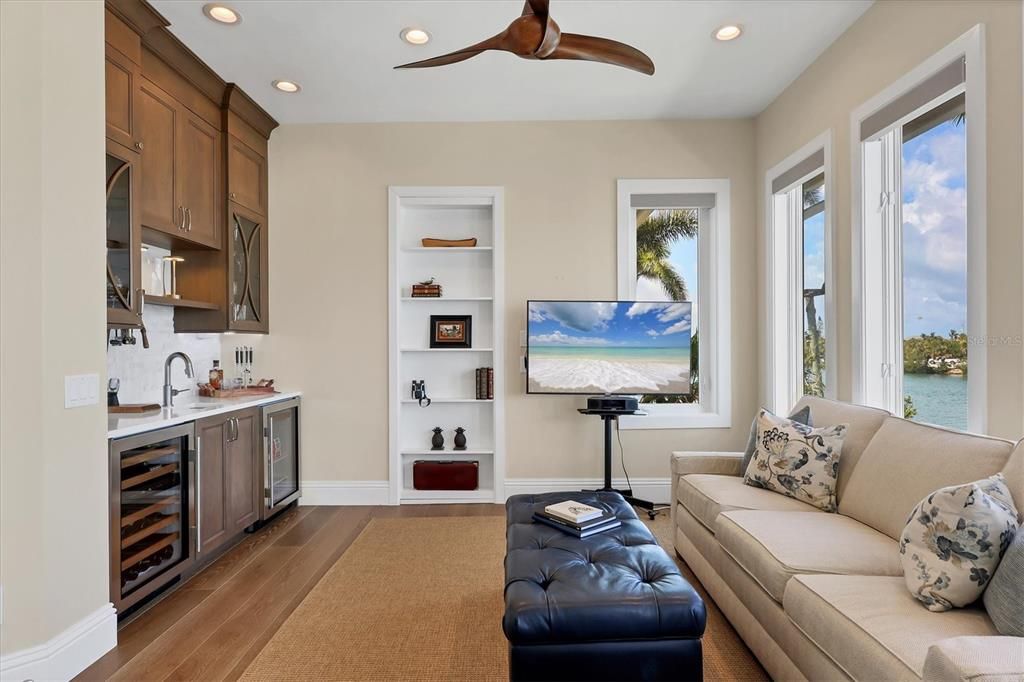 Interior, Living room, Recessed Lighting, Water, Wood Texture Flooring
