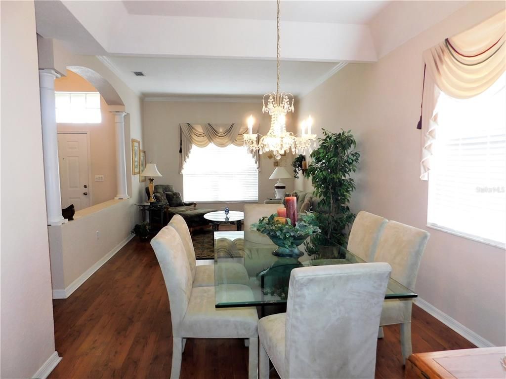 Chandelier, Dining room, Interior, Wood Texture Flooring