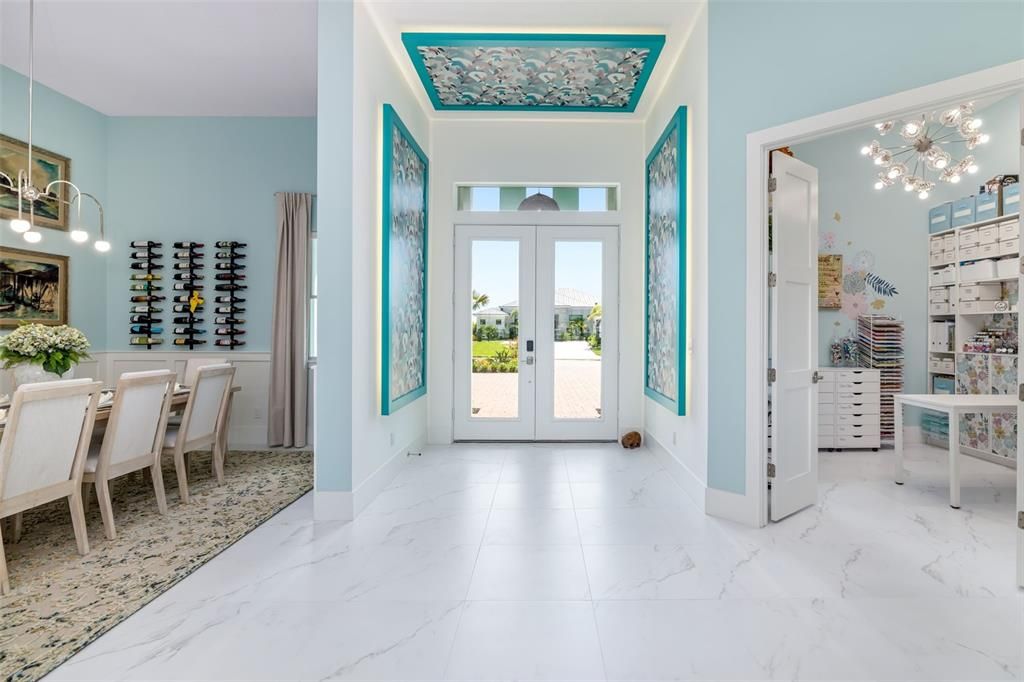 Dining room, Interior, Marble, Pendant Lights