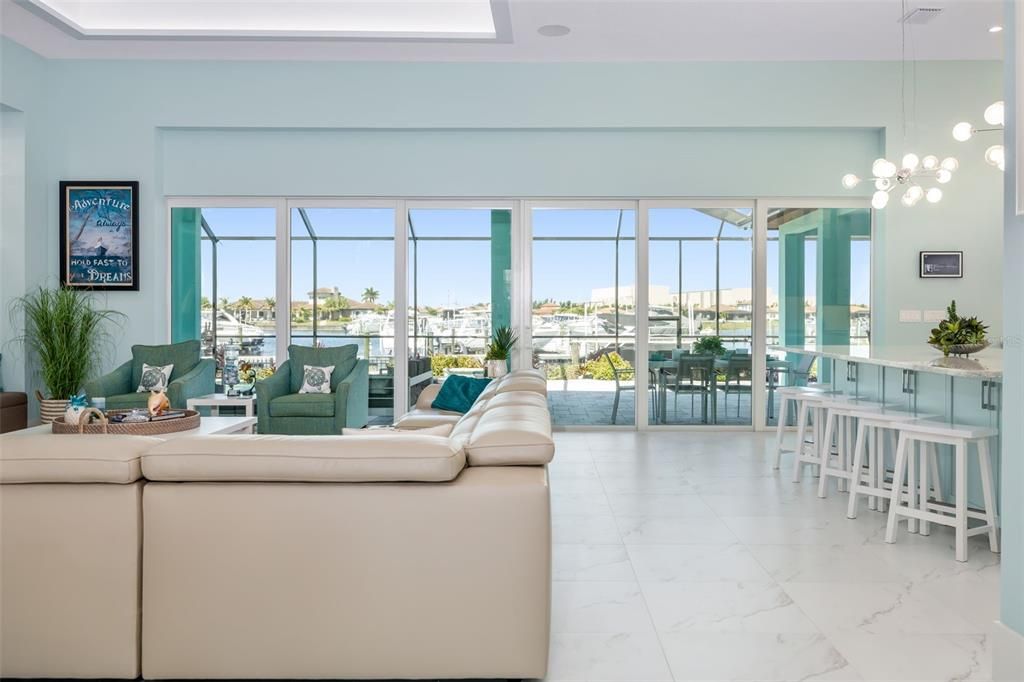 Interior, Living room, Marble, Pendant Lights, Water