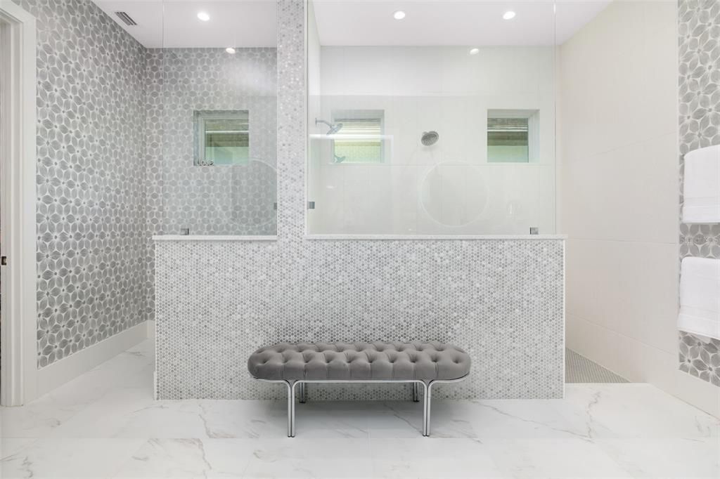 Bathroom, Interior, Marble, Recessed Lighting