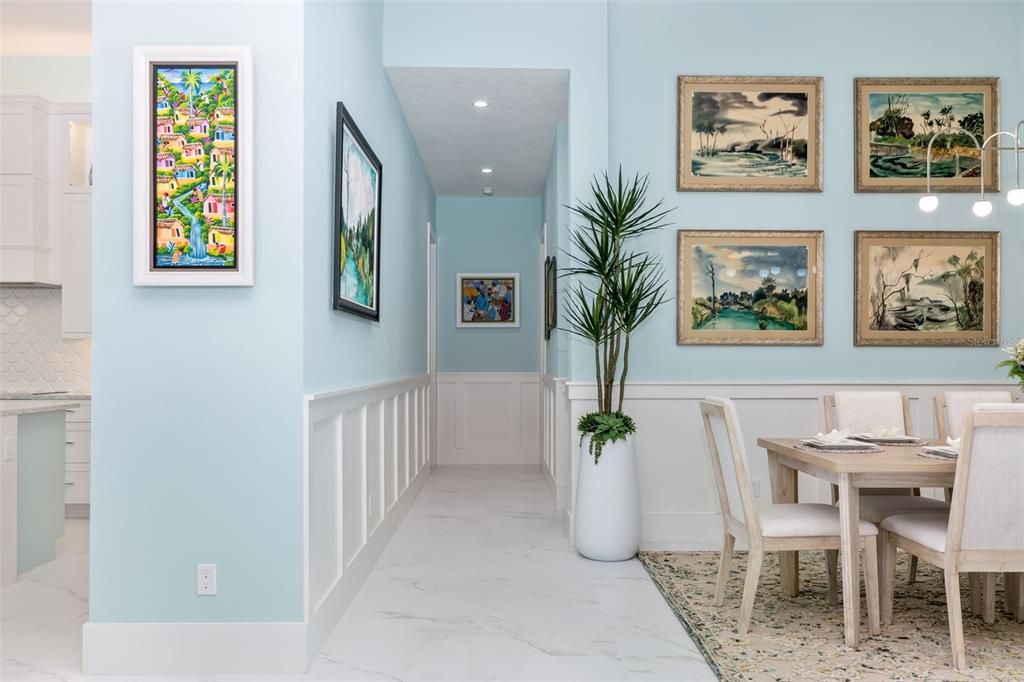 Dining room, Interior, Marble, Recessed Lighting