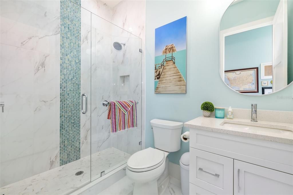 Bathroom, Glass Shower, Interior, Marble Walls