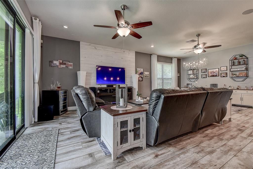 Interior, Living room, Recessed Lighting, Wood Texture Flooring, Wooden Walls