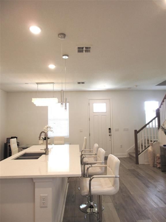Interior, Kitchen, Pendant Lights, Recessed Lighting, Wood Texture Flooring