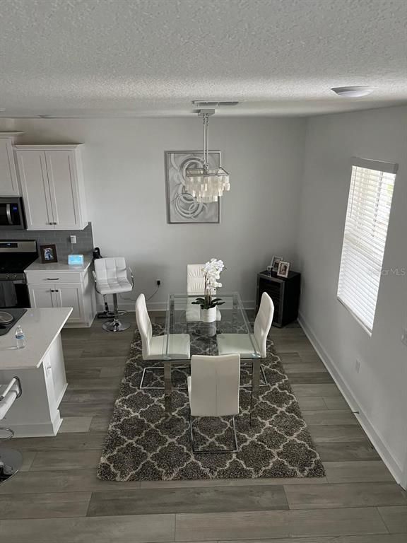 Dining room, Interior, Kitchen, Pendant Lights, Wood Texture Flooring