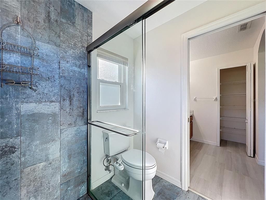Bathroom, Glass Shower, Interior, Wood Texture Flooring