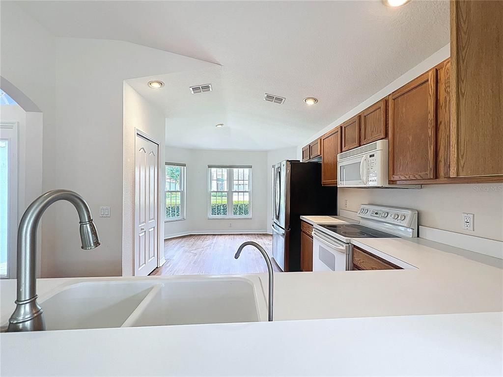 Interior, Kitchen, Recessed Lighting, Wood Texture Flooring