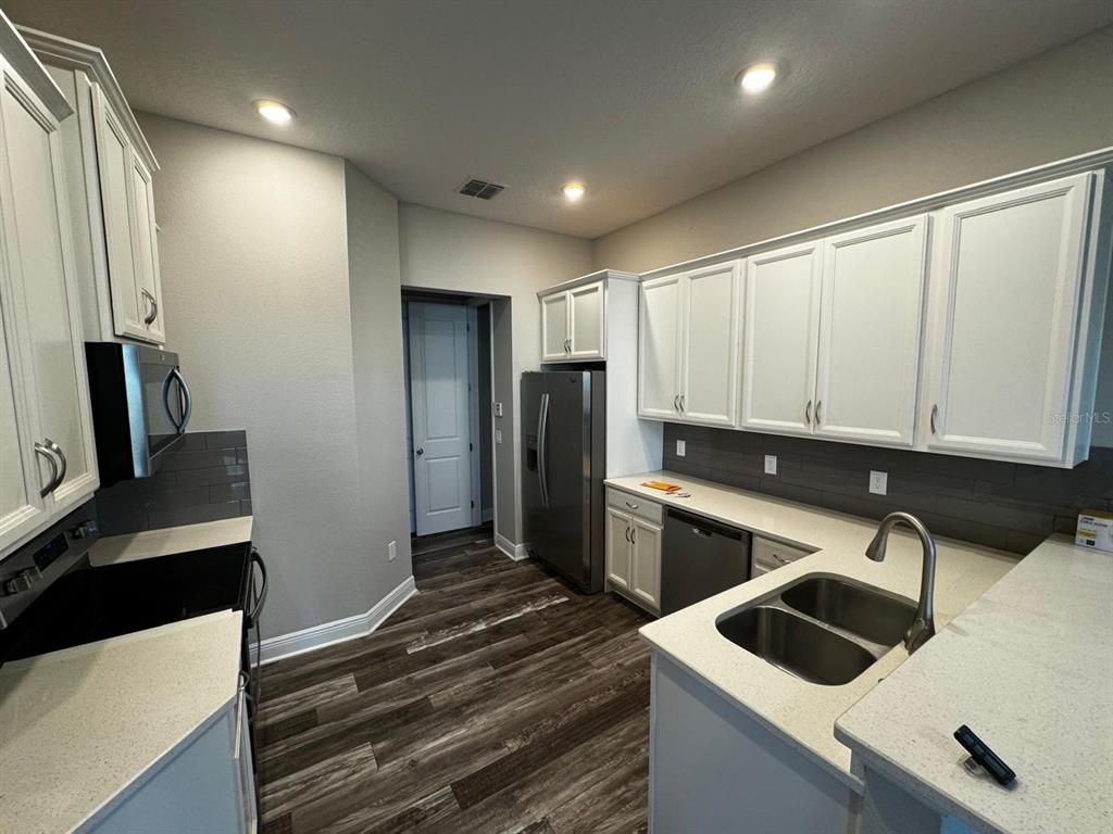 Interior, Kitchen, Recessed Lighting, Wood Texture Flooring