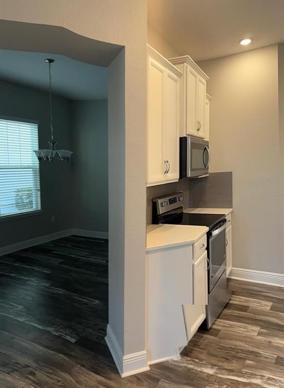 Chandelier, Interior, Kitchen, Pendant Lights, Recessed Lighting, Wood Texture Flooring