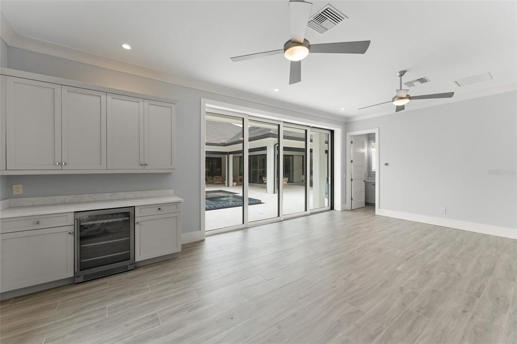 Empty room, Interior, Recessed Lighting, Wood Texture Flooring