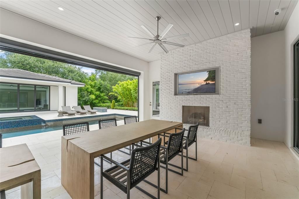 Exterior, Fireplace, Pool, Recessed Lighting, Stone Walls