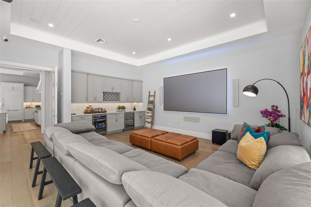 Interior, Kitchen, Living room, Recessed Lighting, Wood Texture Flooring