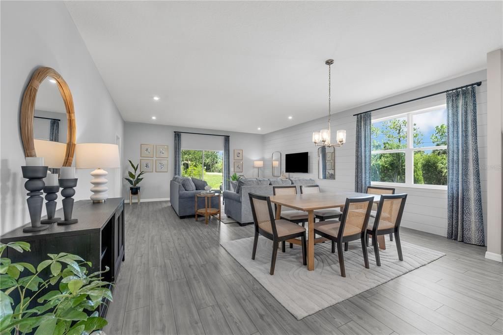 Chandelier, Dining room, Interior, Living room, Recessed Lighting, Wood Texture Flooring