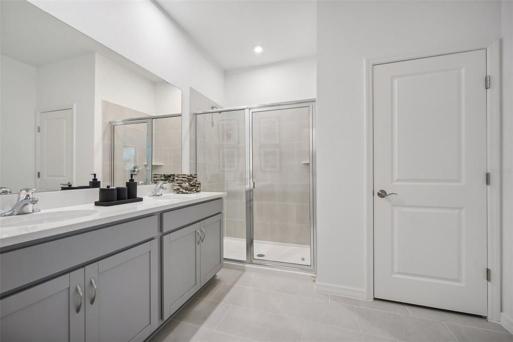 Bathroom, Dual Sink Vanities, Glass Shower, Interior, Recessed Lighting
