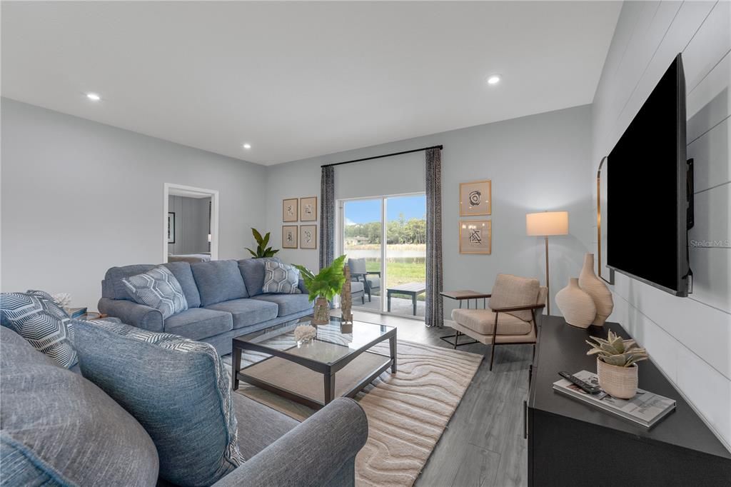 Interior, Living room, Recessed Lighting, Wood Texture Flooring
